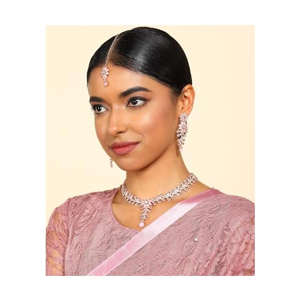 Atasi International Diamond Necklace Jewellery Set for Women with Earrings and Maang Tikka for Wedding, Party, Engagements & Festivals - Image 4