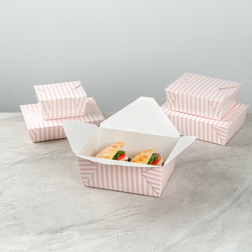 Restaurantware-Bio Tek 8.5 x 6.2 x 3.5 Inch Food Containers, 200 Durable Takeaway Boxes - Disposable, Striped, Pink And White Paper 98 Ounce Takeout Boxes, Rectangle, For Takeouts And Delivery by Restaurantware - Image 9