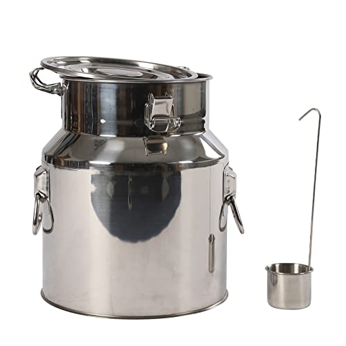 QUIOTUIR Pichet Lait INOX 14L Pot a Lait avec Poignées et Distributeur de Vin Bidon a Lait Stockage pour Riz, Peau de Mandarine, Thé, Céréales, l'huile de Cuisson, Lait