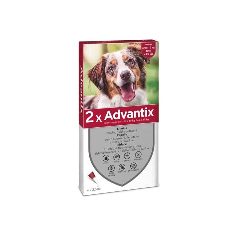 Spot-On Antiparassitario per Cani, 2 Confezioni da 4 Pipette, 8 Pipette Totali (10-25 Kg)