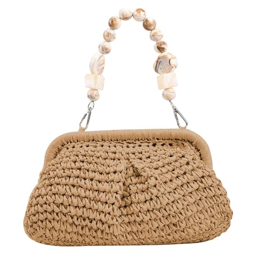Sac de plage pour vacances d'été en paille kaki bohème chic