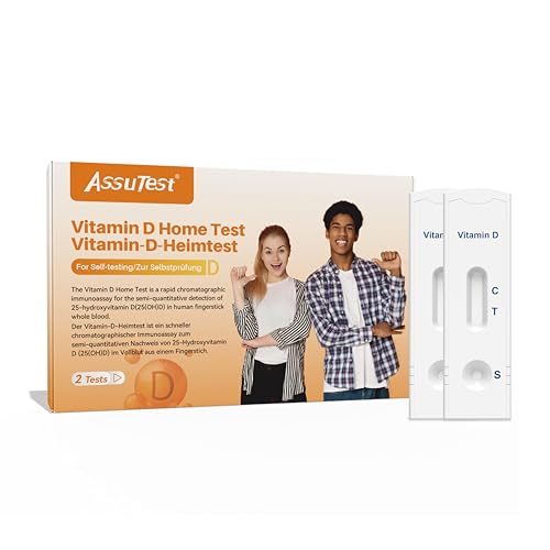 AssuTest 2 x Vitamin D Test Vitamin D Schnelltest für zu Hause Selbsttest mit Blut aus der Fingerkuppe 10 Minuten zu Hause auswerten