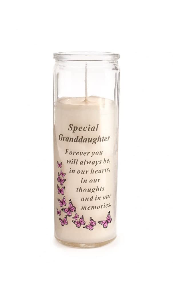 David Fischhoff White - Special Granddaughter Glass Jar Memorial Wax Candle With Verse Graveside Grave Ornament