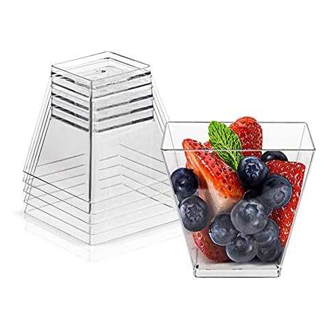 Jizvxe 50 Pack 3.5 Oz Square Dessert Cups,Plastic Clear Dessert Cups,Disposable Tasting Cups Great for Desserts,Appetizers,Mousse Cover