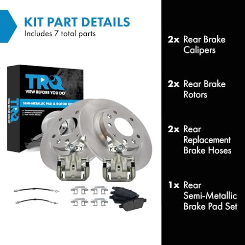 Image of TRQ Rear Brake Pad and Rotor Set Semi Metallic Rotors Calipers Compatible with 2009-2012 Ford Fusion Lincoln MKZ 2009-2011 Mercury Milan