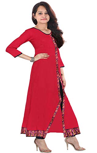 Lakkar Haveli Women Embroidered Dress Red Ethnic Long Tunic Frock Suit Casual Party Wear Maxi Dress Plus Size (5XL)