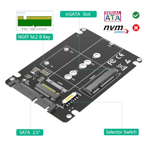 Adaptador 2 en 1 M.2 NGFF Key B y mSATA SSD a SATA III 2.5" miniatura 4