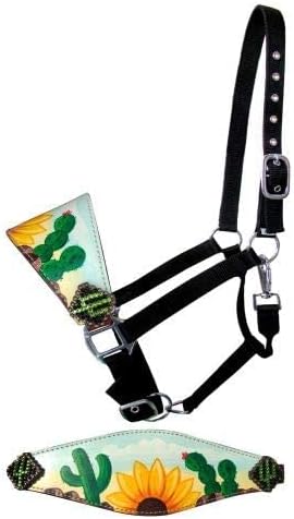 Showman Bronc Halter w/Sunflower & Cactus Leather Noseband