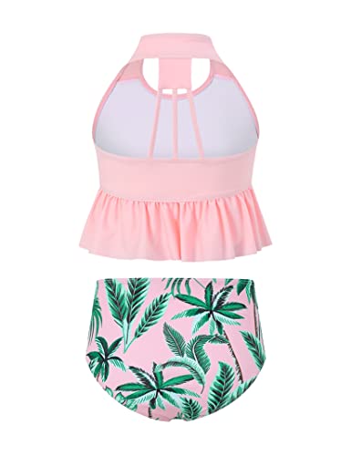 Image of GERU Girls 2 Pieces Halter Ruffle Swimsuit High Waisted Bathing Suit Halter Neck Bikini Set