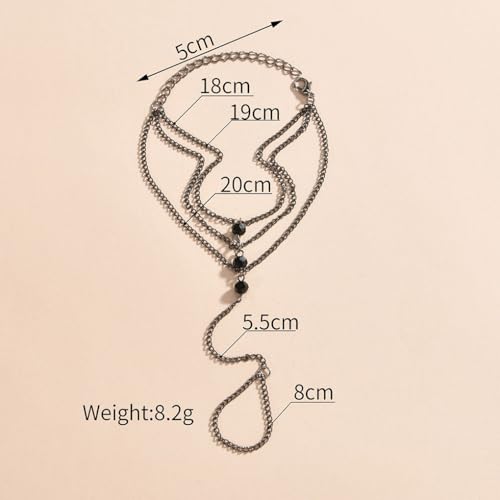 GIGB PBDK Gothic Black link Finger Bracelet, Fake Obsidian Crystal Chain Simple Daily Tassel Bracelet, Dark Halloween Festival Bow Jewelry Gifts3