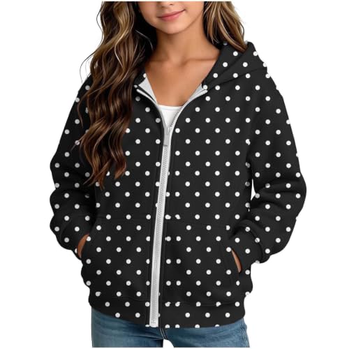 Kiavfrkp Cute Hoodies for Girls Fleece Full Zip Polka Dot Hooded Sweatshirt - image 1