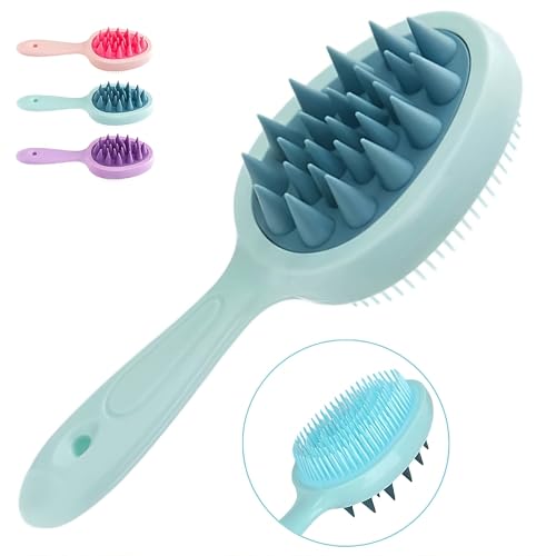 Cepillo de Pelo 2 en 1 Masajeador y Desenredante – Peine Doble Cara con Mango, Masajeador Cuero Cabelludo – Scalp massager para Ducha y Cuidado del Cabello (Turquesa)