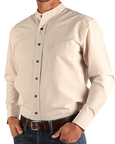 Traditional Irish Grandfather Shirt, Men's Casual Long Sleeve Button Down Poplin Style Dress Shirt with Band Collar