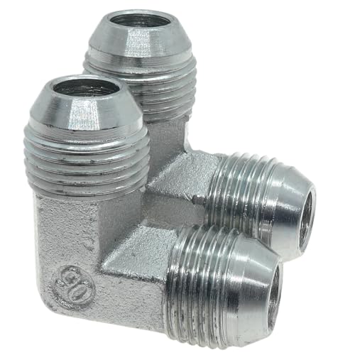 Image of 2 Pcs Hydraulic 1 /2 inch JIC (3 /4 inch-16) 37 Flare Male x 1 /2 inch JIC (3 /4 inch-16) 37 Flare Male Elbow Adapter Steel Plated