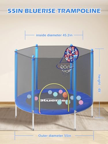 image for BLUERISE 55IN Toddler Trampoline for Kids Indoor Play for Kids Basketb