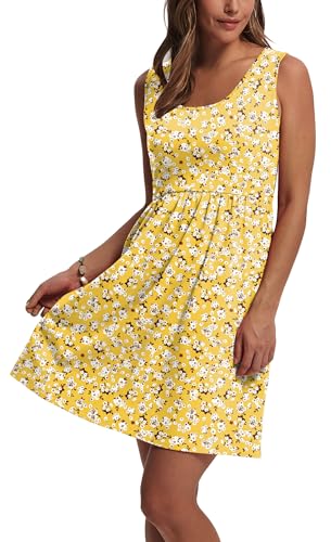 WIHOLL Summer Dresses for Women 2026 A Line Sleeveless Spring Dresses for Women Casual Cute Beach Vacation Clothes Fashion Floral Dress Sundresses with Pockets Womens Sun Dress Yellow M - Thumbnail 3