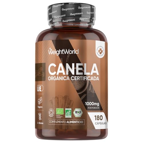 Canela Orgánica 1000mg - 180 Cápsulas de 100% Canela Pura - 3 Meses de Suministro, Apto para Veganos, 2 Cápsulas al Día, Sin Gluten ni OGM