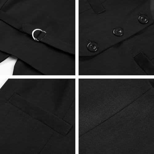 Gowjog Damen Weste Anzugweste V-Ausschnitt Westen Vintage Einreihig Westen mit Taschen Ärmellos Blazer Jacken (Schwarz,S)
