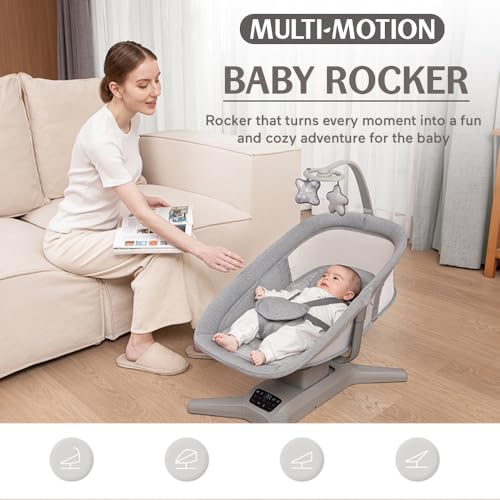 Image of StarAndDaisy X Mastela Baby Electric Cradle /Crib for Infant, Toddler with 7 Swing Modes, Music, Backrest Adjustment, Hanging Toys & Touch Panel - Dark Grey
