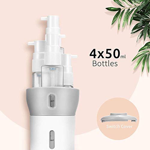 Image of 4 in 1 Travel Bottle Dispenser | Refillable Leak Proof | Toiletries Cosmetic Liquid Lotion Container | Includes Four 40 mL Containers for Shampoo, Lotions, Skincare, Makeup Products