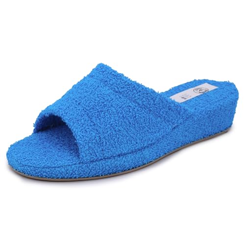 JOMIX Zapatillas Casa Mujer Verano Rizo Pantuflas Abiertas con Cuña Ligera Suela Antideslizante muy Cómodas para Uso Diario en Interior Baño y Zona de SPA ITD1576 Azul 40