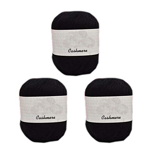 3 Balls 100% Cashmere Merino Wool Blend Yarn Soft Cashmere Thread Knitting Crochet Fuzzy Yarn for DIY Sweater Scarf Gloves Total 150g (Black)