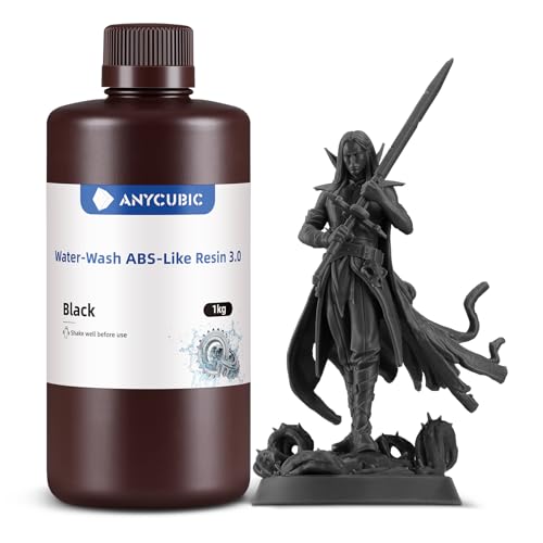 Image of ANYCUBIC Water Washable ABS-Like Resin 3.0, 3D Printer Resin, High Toughness and High Precision, Easy to Post-Process, Low Odor, Wide Compatibility for All LCD 3D Printers (Black, 1kg)