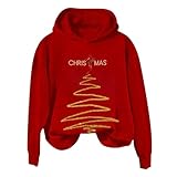 Sudadera con Capucha y Estampado navideño Manga Larga y Cuello para Mujer, Top Holgado a la Chaqueta Deporte Mujer Larga Sweatshirt Mulher (Red, S)