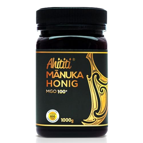 Ahititi Manuka Honig MGO 100+ 1000g Abgefüllt, versiegelt, 100% rein aus Neuseeland mit zertifiziertem Methylglyoxalgehalt, natürlicher Manuka-Honig aus der Manuka-Pflanze, 100% Manuka, vegetarisch