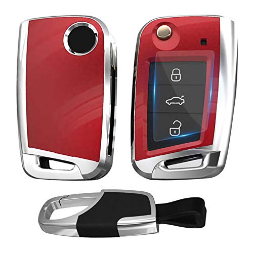 Funda para llave de coche Kwak's roja en ABS para Volkswagen Golf 7 y Tiguan