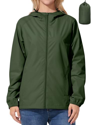 UIQUR Womens Raincoat Waterproof Lightweight Packable Rain Jacket Green L