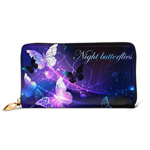 Preisvergleich Produktbild JHGFG Mode Handtasche Reißverschluss Brieftasche Schwarzer Hintergrund Glühende Nacht Schmetterlinge Telefon Kupplung Geldbörse Abendkupplung Blockieren Leder Brieftasche Multi Card Orgel