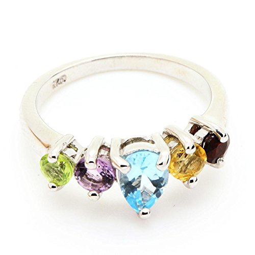 Bague Améthyste Péridot Grenat Citrine Topaze Argent 925 taille 54 femme