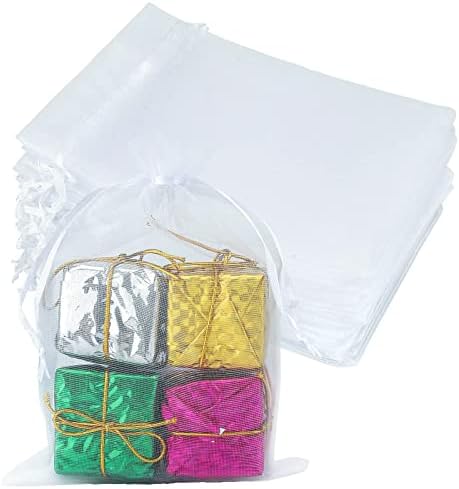 GCQQ 50pcs White Organza Bags, Organza Favour Bags with Drawer String, Medium Organza Bags for Wedding Bags Organza, Organza Gift Bags, Organza Jewellery Pouches(10x15cm)