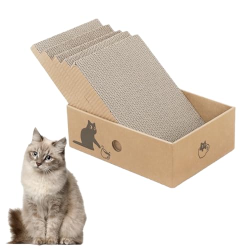 5 Pcs Cat Scratching Board with Box, Reversible Scratch Pad, Corrugated Scratching Lounge for Indoor Kitty to Rest Play, 5 in 1 Cat Scratching Pad