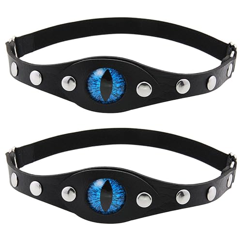 YunPeng Women Evil Eye Leather Garter Adjustable Punk Thigh Garters 2PCs Black+Blue