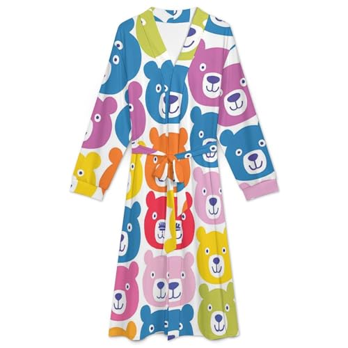 Colorful Bears Pattern Soft Robe Long Sleeve Bathrobes V Neck Sleepwear Spa Robes with Belt Men Woman3