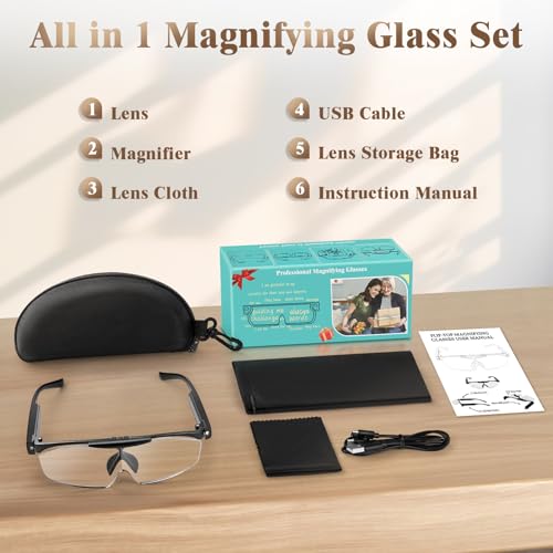 200% Magnifying Glasses with Light, Rechargeable LED Lighted Magnifying Eyewear,Flip-top Hands Free Head Magnifier Eyeglasses for Close Work,Hobbies,Reading,Craft,Jewellery,Sewing Black by HQGZQL - Used condition - Image 6