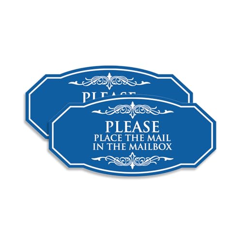 Victorian Please Place The Mail in The MailBox | Easy Installation | Elegant Design Sign (Blue) - Small (2 Pack)