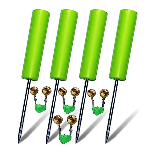 Fishing Rod Holders for Bank Fishing,Bank Fishing Rod Rack Stand,Fishing Pole Holders Ground, with Copper Fishing Rod Alarm Bell (4 Set Green)