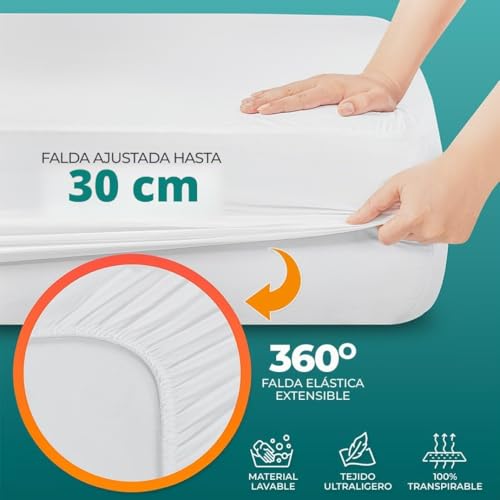 Miniatura 3 de Utopia Bedding Protector De Colchón Impermeable, 140 X 200 Cm, Para Colchones De Hasta 30 Cm De Altura, Ligero Y Suave Con Laterales Elásticos - Blanco