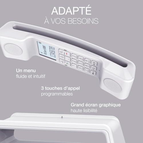 ALCATEL Epure Iconic - Téléphone Fixe sans Fil DECT - Design Vintage - Grand Écran Graphique Haute Lisibilité - Mains Libres - Fonction Blocage des Appels - Blanc