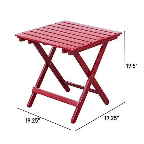 Merry Products Authentic Acacia Hardwood Compact Flat Folding Adirondack Slatted Side Table Outdoor Patio Furniture, Red #TOP2