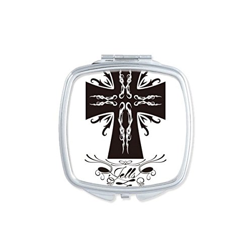 Miroir de poche chrétien noir gothique design sainte-croix carré portable