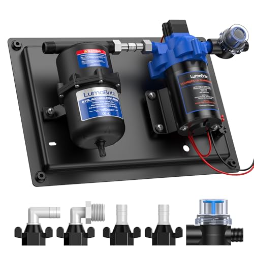 LumaBrite Water Pump and Accumulator Tank System 12V Caravan Water Pump 3.0GPM 50PSI Self-Priming & 0.75L 125PSI Pre-Pressurized Accumulator Tank for Boat Campervans RV Motorhome