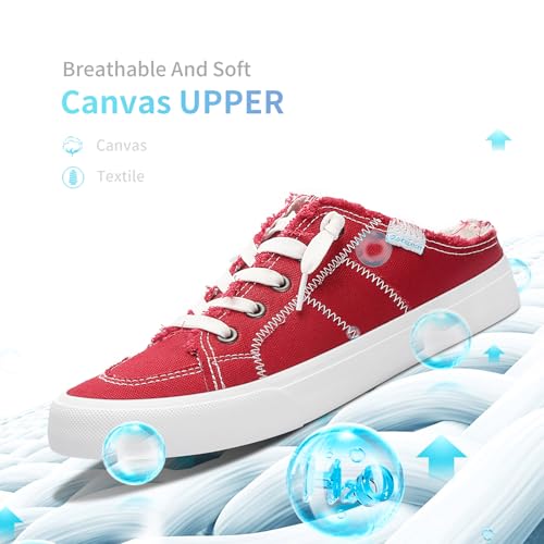 Image of Obtaom Women Canvas Mules Memory Foam Clipper Fashion Sneakers Comfortable Slip-On Mule Backless Holiday Shoes