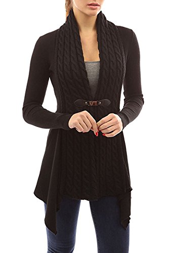 Preisvergleich Produktbild Minetom Damen Mode Geschnittene Schlichte Strickjacke Cardigan Beiläufige Langarm Irregular Kabel Knit Mäntel Pullover Oberbekleidung Schwarz DE 38