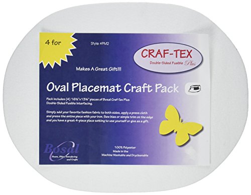Bosal 16 1/2 x 13 1/4-inch Craf-Tex Oval Placemat Craft Pack, Pack of 4, White