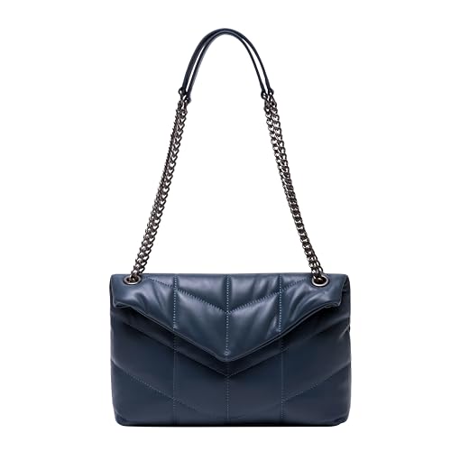 DORIS&JACKY Designer Leather Shoulder Purse For Women Lambskin Quilted Tote Bag With Convertible Chain Strap