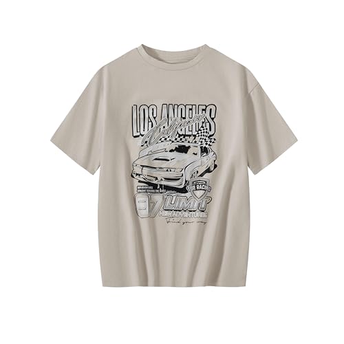 Image of Girl's Car Letter Graphic Print Round Neck Short Sleeve Tee Summer Casual T Shirt Graphics Tee Shirt